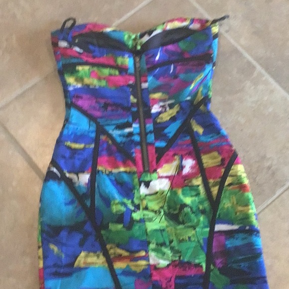FACTORY by Erik Hart back zip dress, strapless, built in cups, multicolored, 0 - Picture 7 of 9
